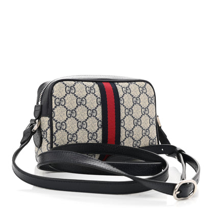Gucci GG Supreme Monogram Textured Dollar Calfskin Web Mini Ophidia Shoulder Bag Beige Blue 3 of 8