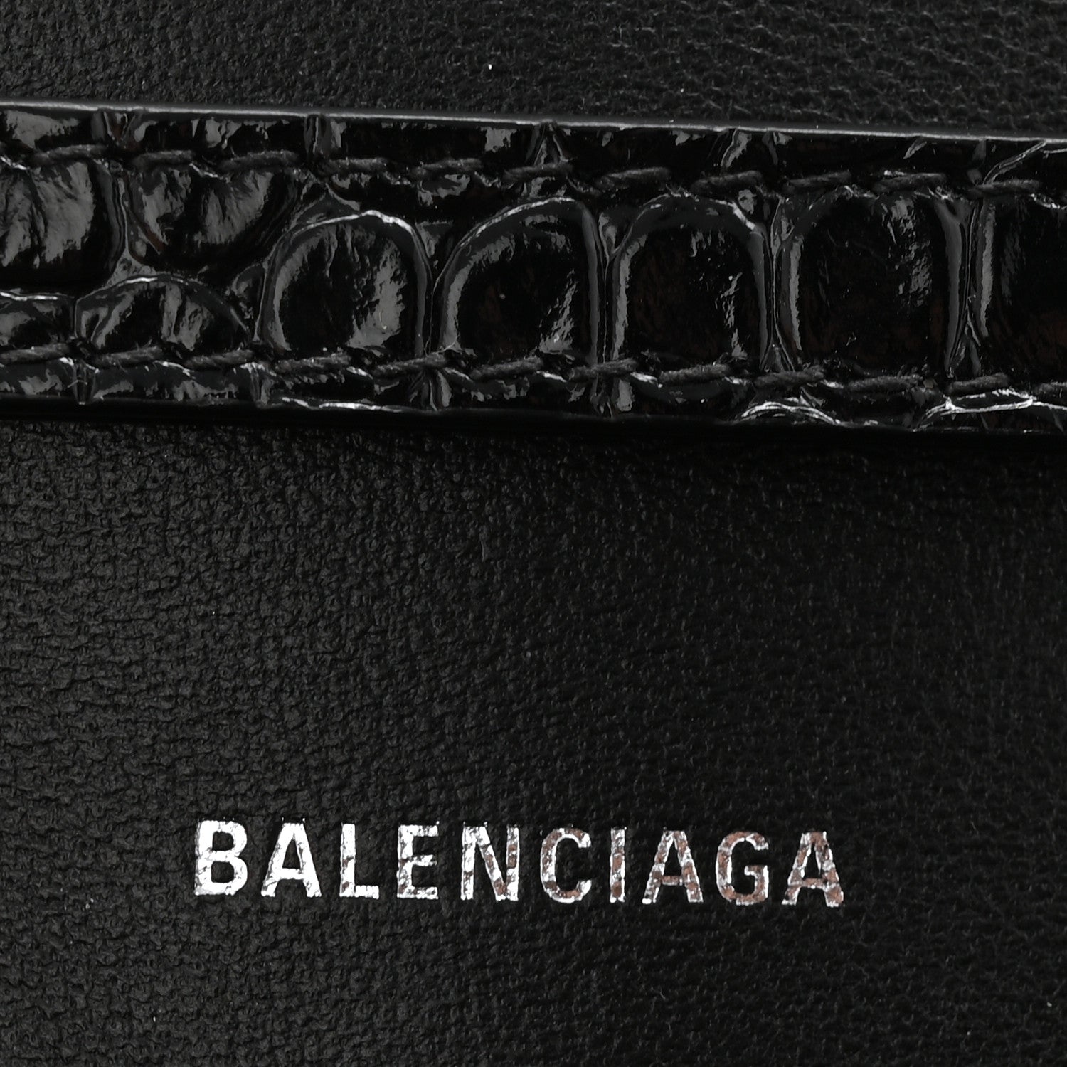 Balenciaga Shiny Calfskin Monochrome Crocodile Embossed Hourglass Chain Bag Black 11 of 17