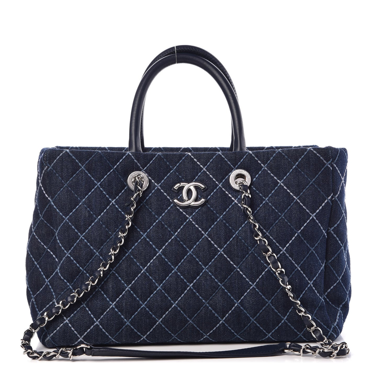 Denim Quilted Large Shopping Tote Blue