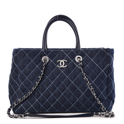 Chanel Denim Quilted Large Shopping Tote Blue 1 of 11