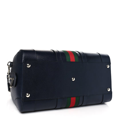 Gucci Textured Dollar Calfskin Web Medium Savoy Duffle Bag Blue 3 of 7