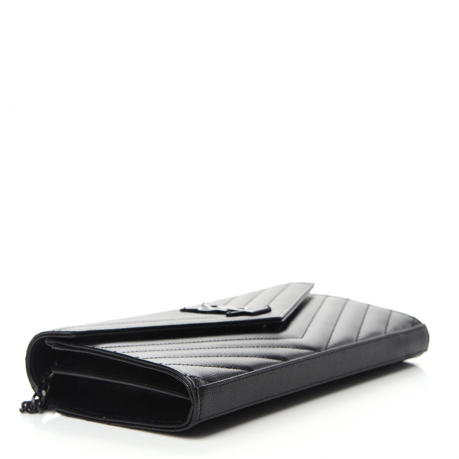 Saint Laurent Grain De Poudre Matelasse Chevron Monogram Chain Wallet Black 4 of 10