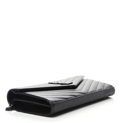 Saint Laurent Grain De Poudre Matelasse Chevron Monogram Chain Wallet Black 4 of 10