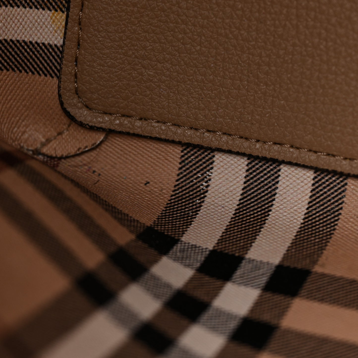Grainy Calfskin Haymarket Check Medium Reversible Tote Camel