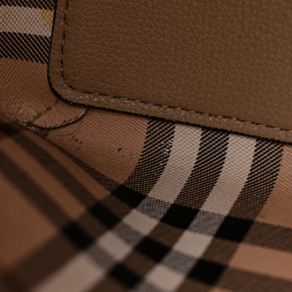 Burberry Grainy Calfskin Haymarket Check Medium Reversible Tote Camel 10 of 24