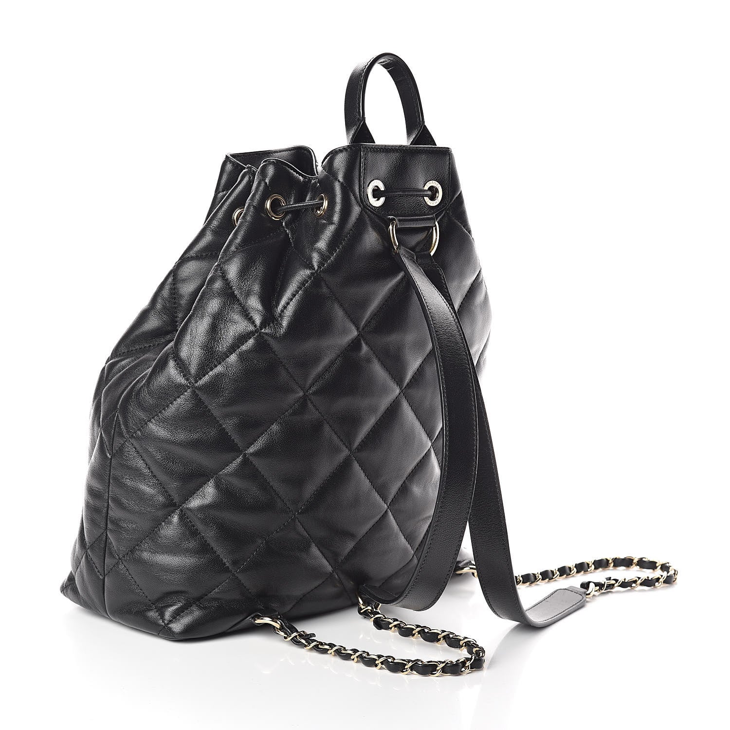 Chanel Lambskin Quilted Drawstring Backpack Black 3 of 9