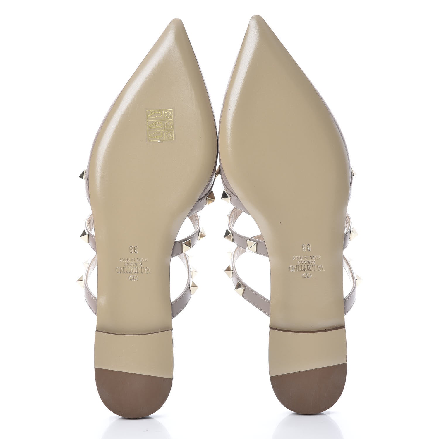 Valentino Garavani Pebbled Calfskin Rockstud Flat Cage Mules 38 Poudre 5 of 9