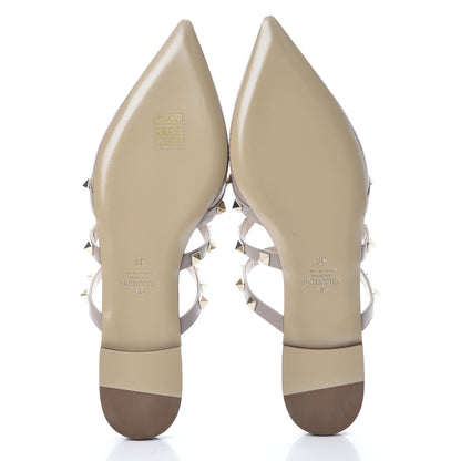 Valentino Garavani Pebbled Calfskin Rockstud Flat Cage Mules 38 Poudre 5 of 9