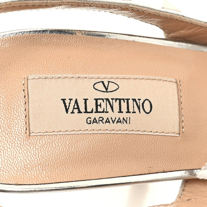 Valentino Garavani Metallic Pebbled Calfskin Rockstud Ankle Strap 100mm Pumps 41 Silver 8 of 9