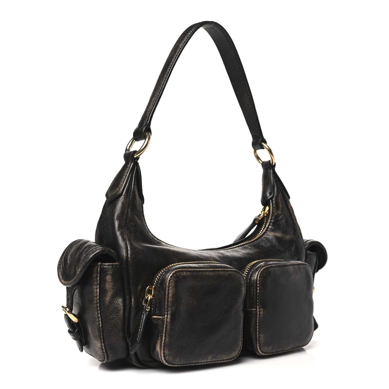 Miu Miu Distressed Nappa Pocket Bag Sand Coffee 3 of 9
