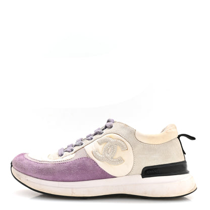 Chanel Nylon Calfskin Suede CC Womens Sneakers 36 White Light Grey Purple 1 of 7