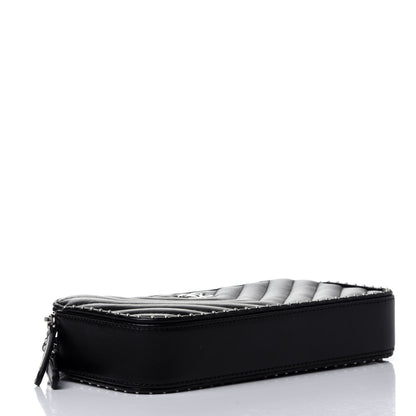 Chanel Lambskin Chevron Quilted Studded Small Clutch With Chain Black 3 of 4