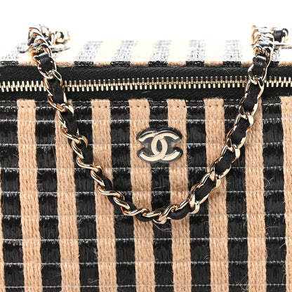 Chanel Raffia Jute Striped Small Vanity Case With Chain Black Beige 8 of 10