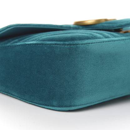 Gucci Velvet Matelasse Small GG Marmont Shoulder Bag Pavone Cyan 8 of 11