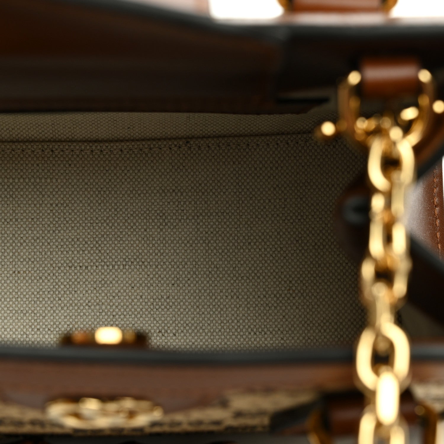 Gucci New Canvas Charisma Calfskin Crystal GG Monogram Mini Diana Tote Bag Camel Ebony 5 of 10