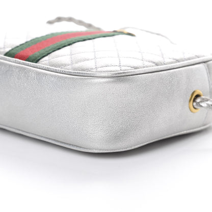 Gucci Laminated Nappa Web Trapuntata Mini GG Shoulder Bag Argento 9 of 10