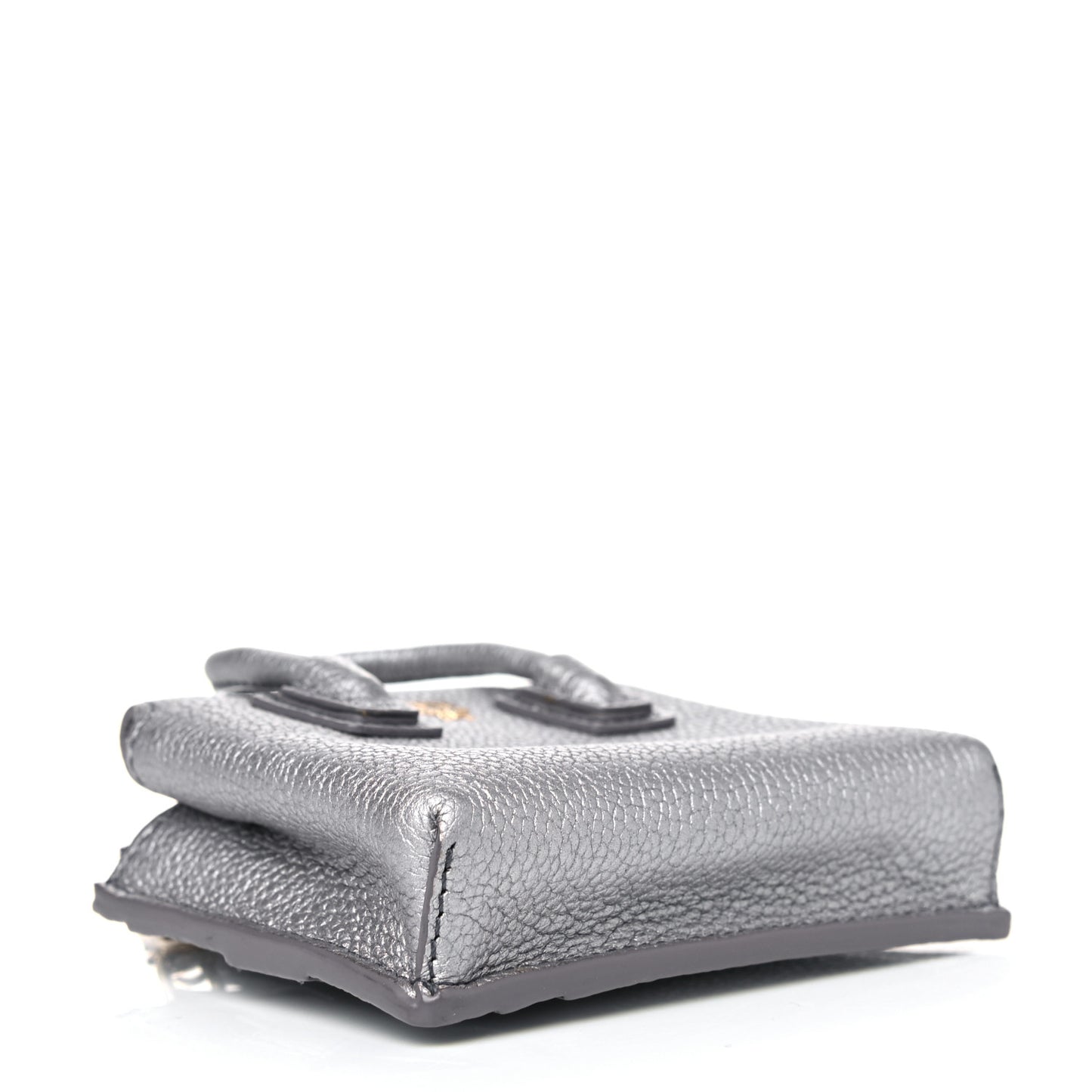 Metallic Grained Calfskin Mini Milla Handbag Card Case Silver
