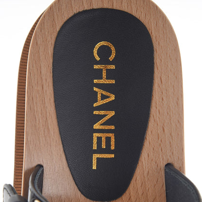 Chanel Calfskin Wood Buckle Mules 39 Black 8 of 13
