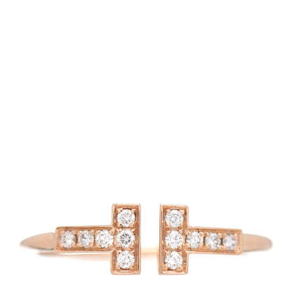 Tiffany 18K Rose Gold Diamond T Wire Ring 59 8.75 1 of 6