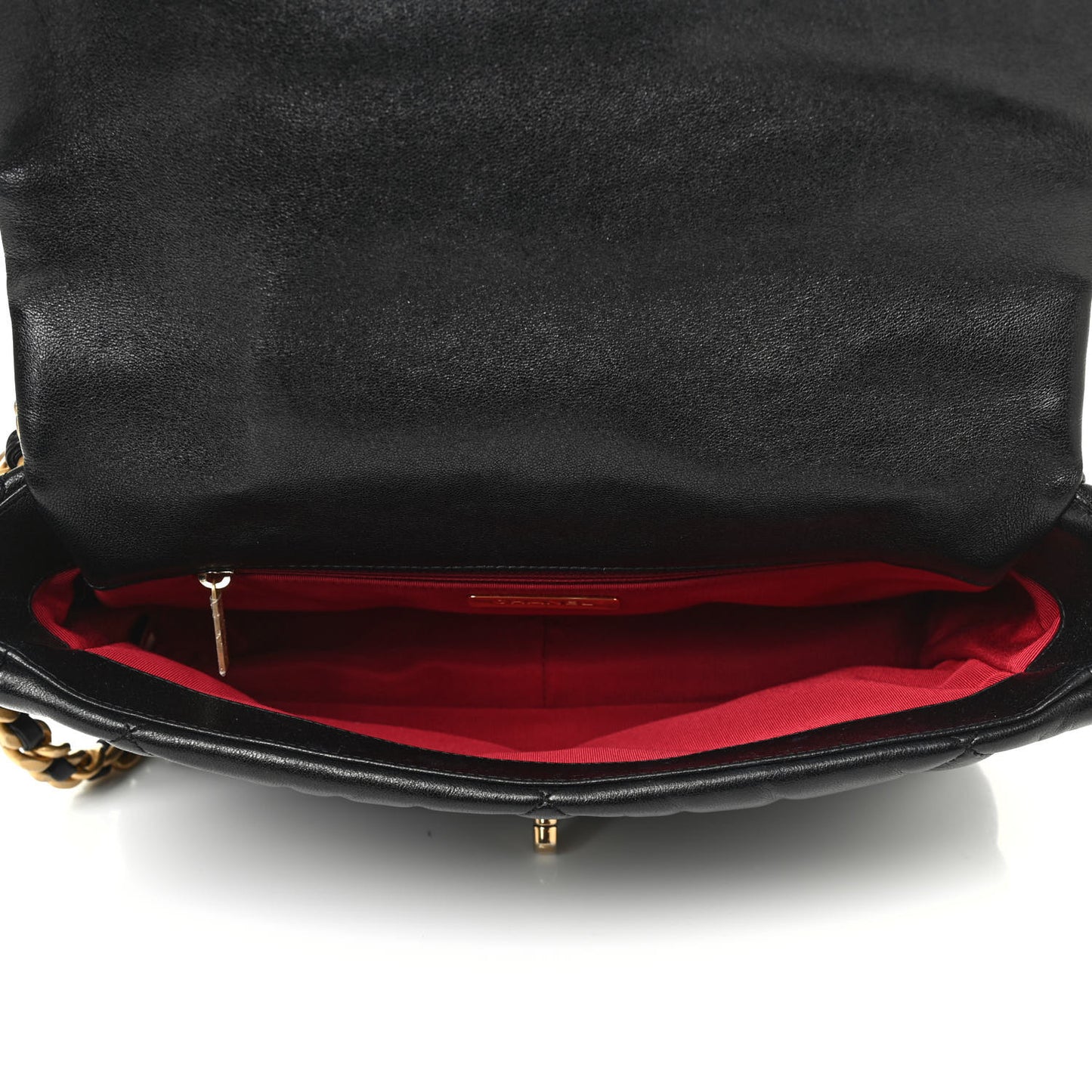 Shiny Goatskin Quilted Large Chanel 19 Flap Black