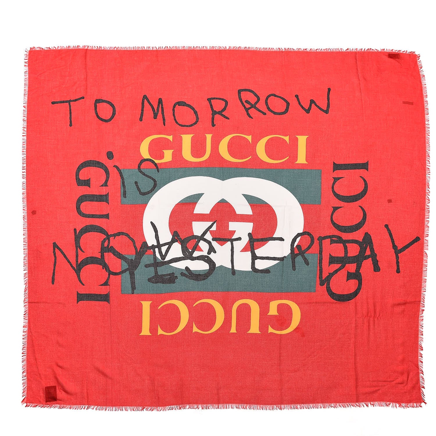 Gucci Modal Silk Coco Capitan Logo Square Scarf Flame 1 of 5