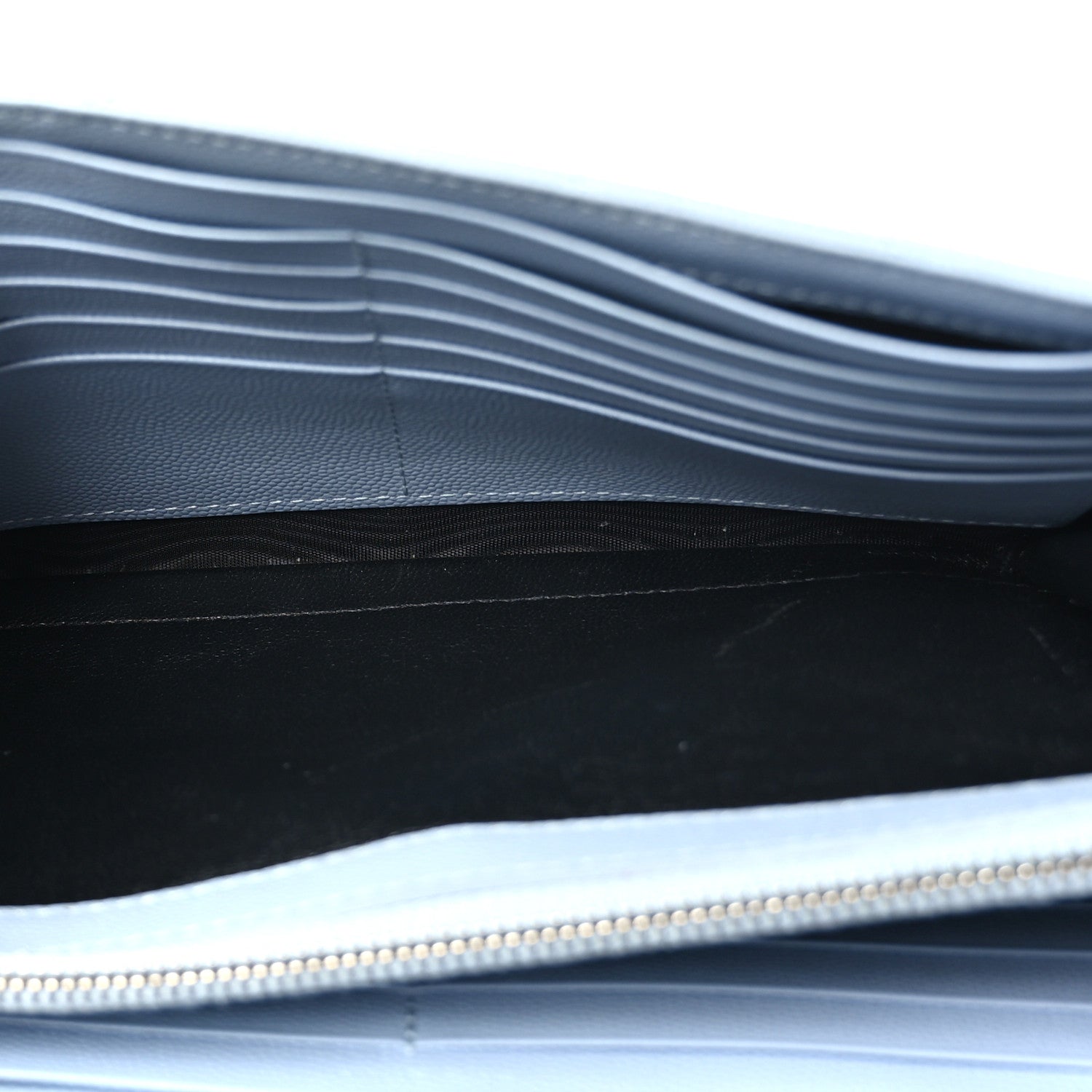 Saint Laurent Grain De Poudre Matelasse Chevron Monogram Chain Wallet Sky Blue 7 of 11