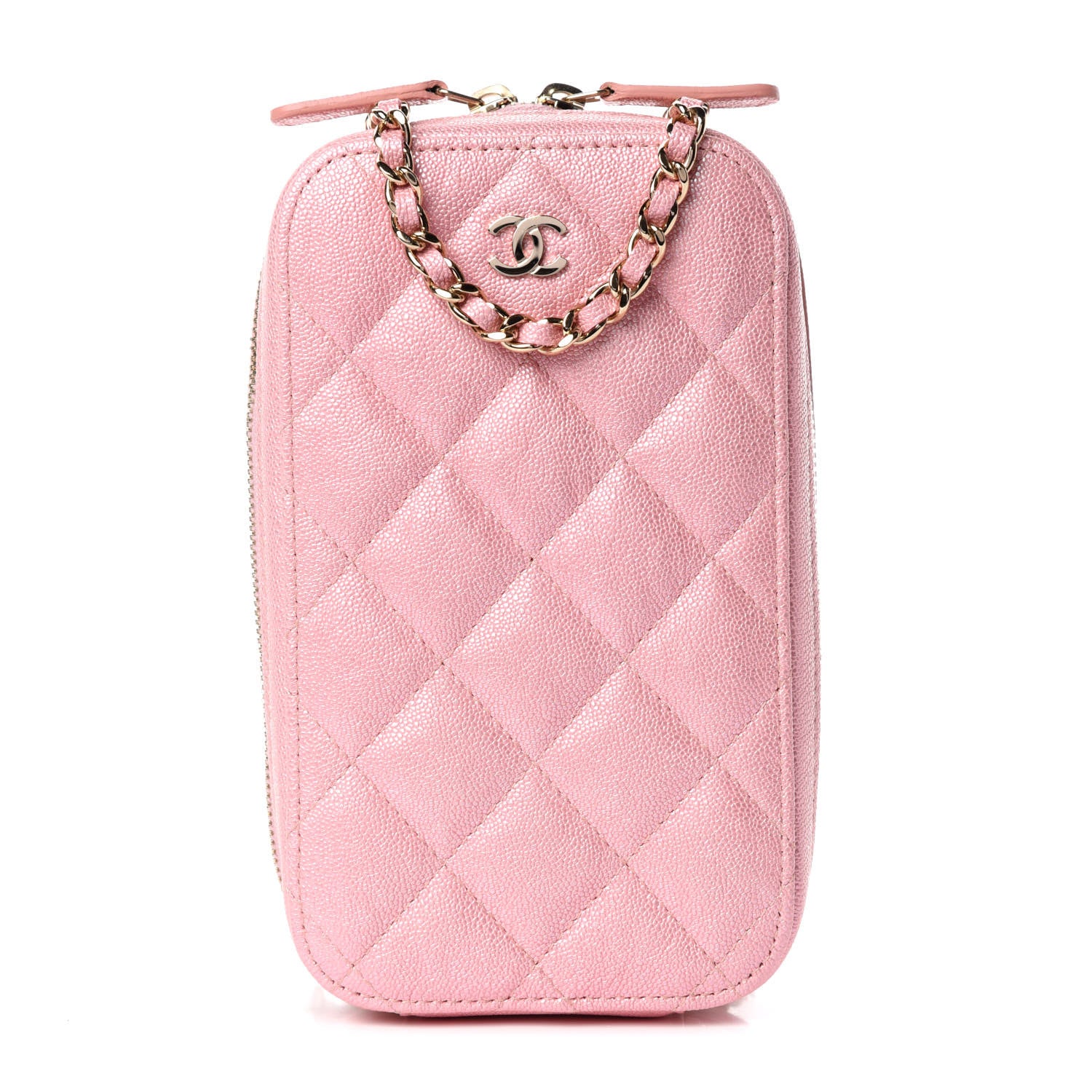 Chanel Iridescent Caviar Quilted Zip Phone Case Pink 1 of 10