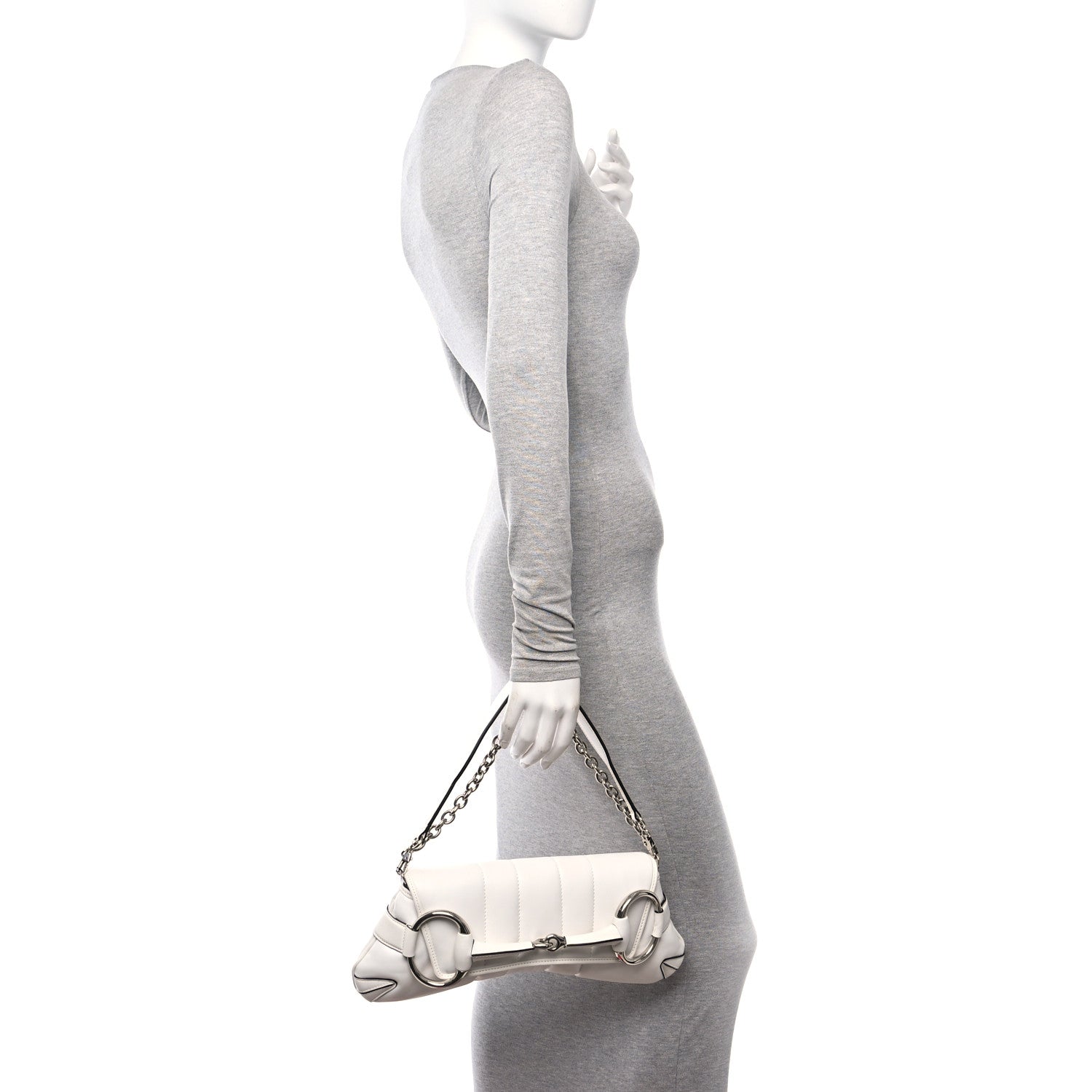 Gucci Nappa Vertical Matelasse Medium Maxi Horsebit Chain Shoulder Bag Mystic White 2 of 9