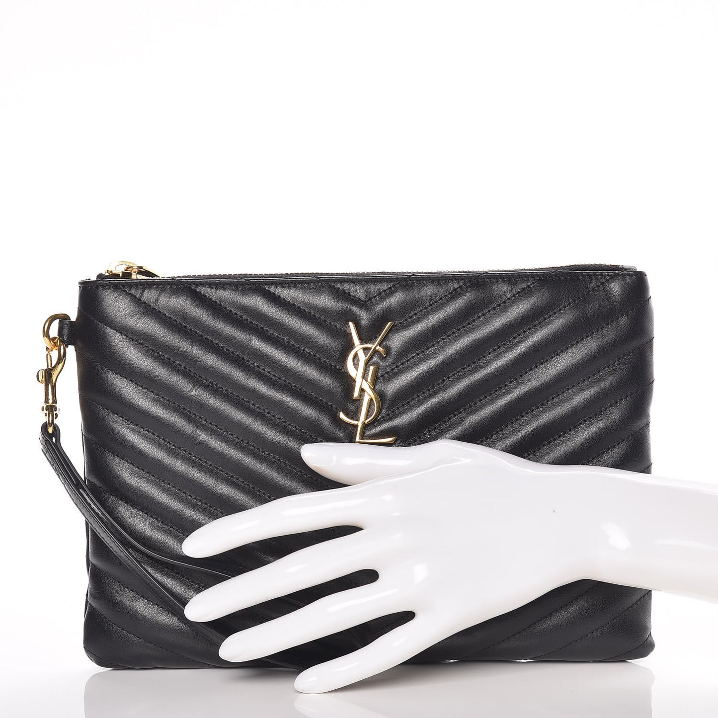 Calfskin Matelasse Chevron Monogram A5 Wristlet Black