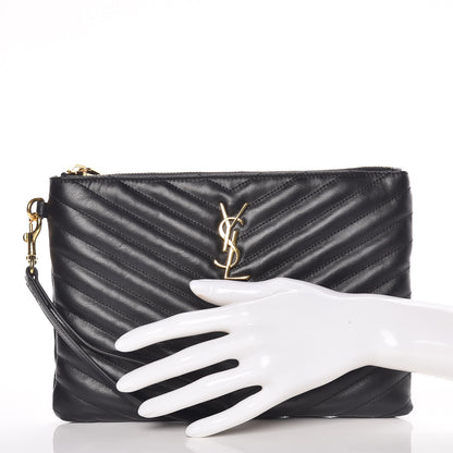 Saint Laurent Calfskin Matelasse Chevron Monogram A5 Wristlet Black 2 of 8