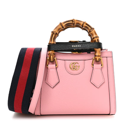 Gucci Textured Dollar Calfskin Web Mini Diana Tote Bag Wild Rose Black 1 of 9
