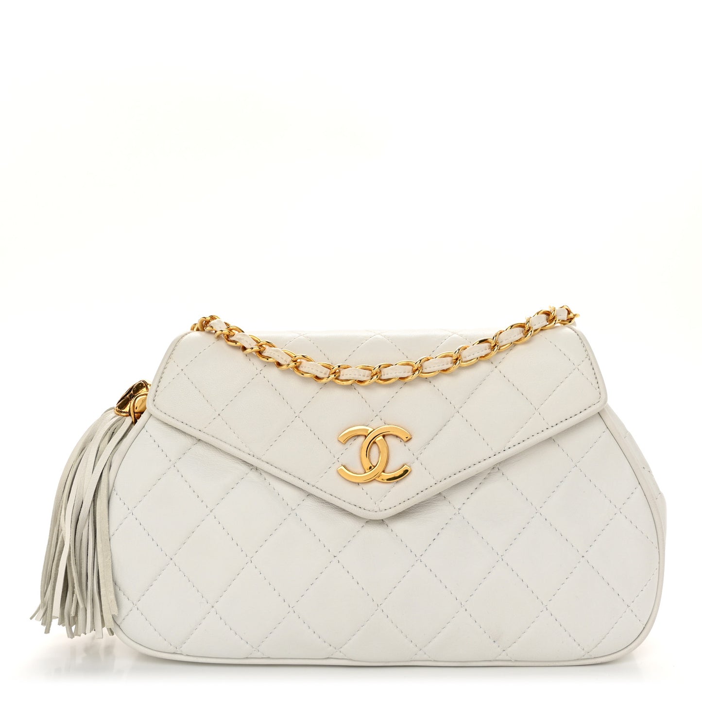 Lambskin Quilted Tassel Flap White