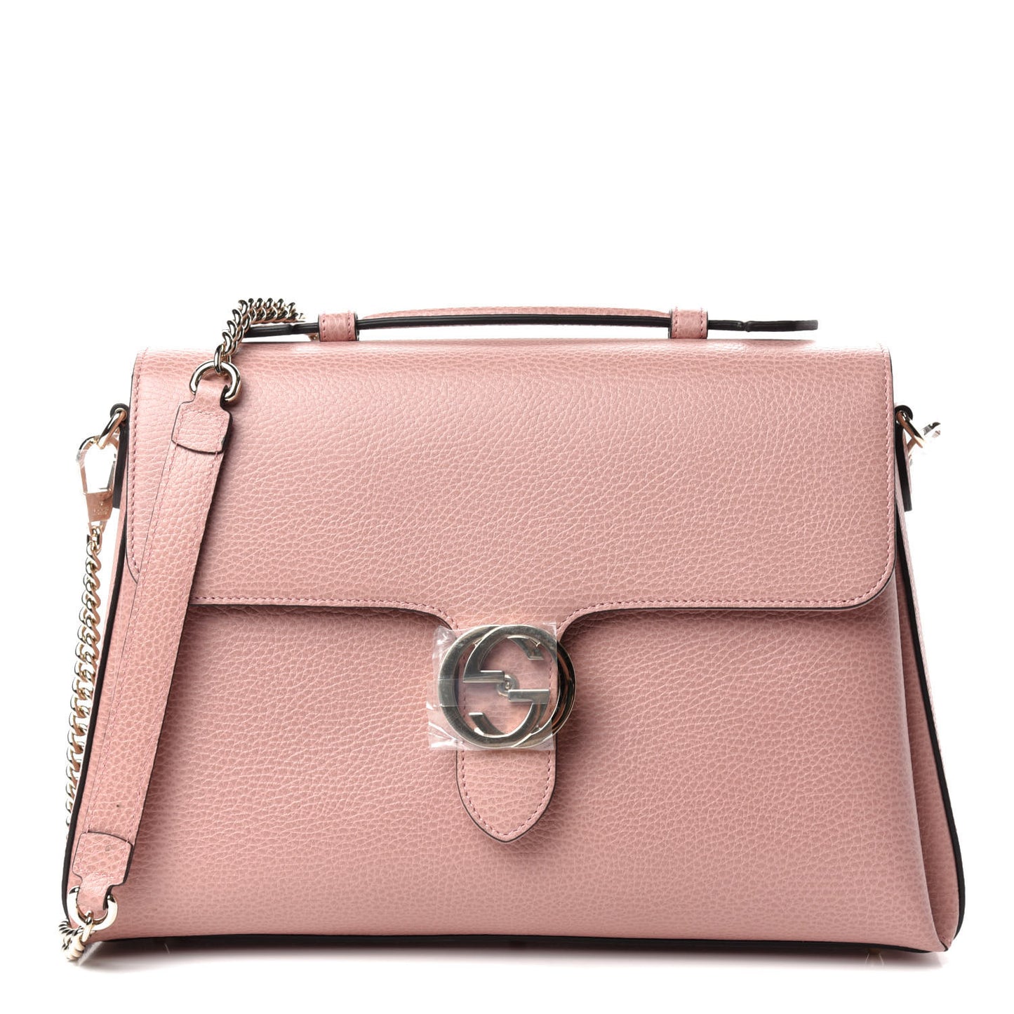 Dollar Calfskin Medium Interlocking G Top Handle Shoulder Bag Soft Pink