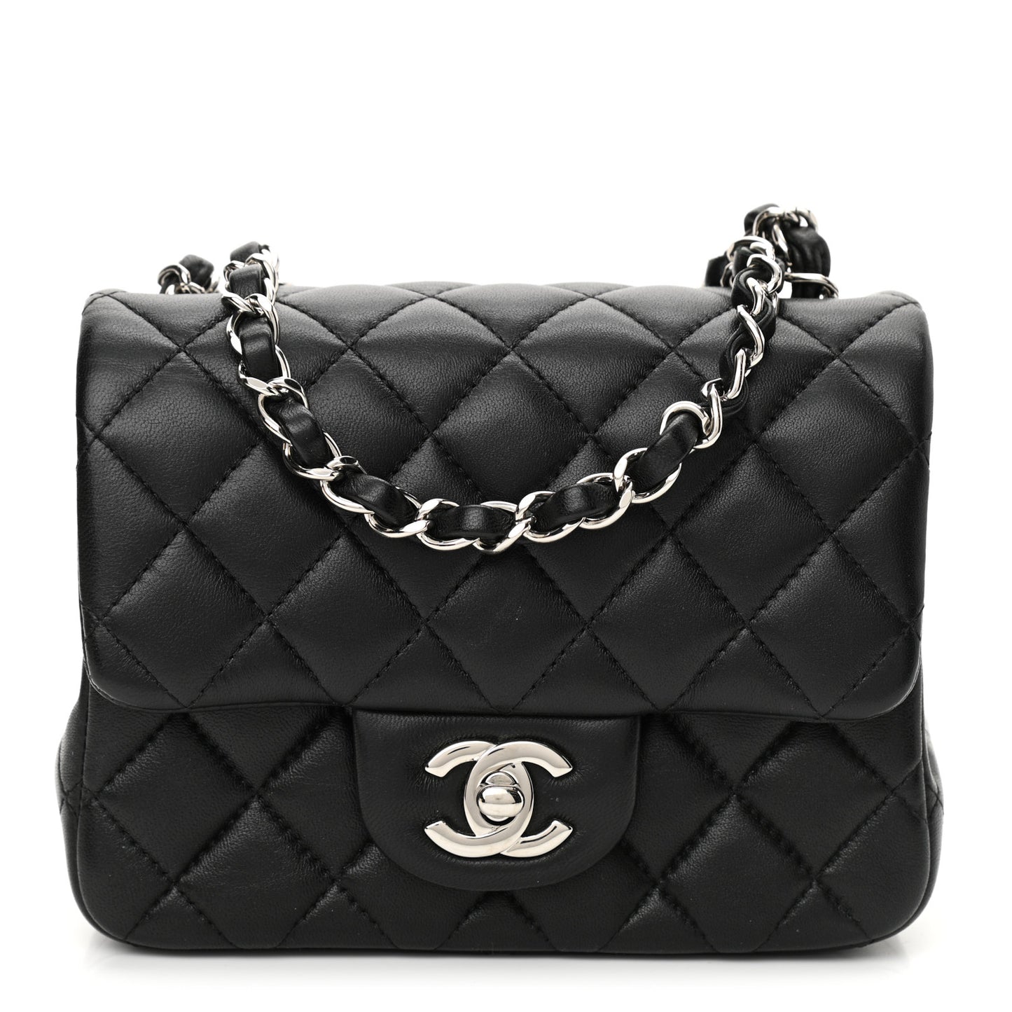 Lambskin Quilted Mini Square Flap Black