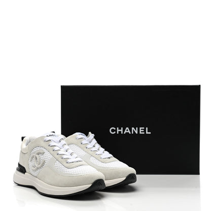 Chanel Calfskin Mesh Lycra Suede Womens Logo Sneakers 37 White 17 of 17