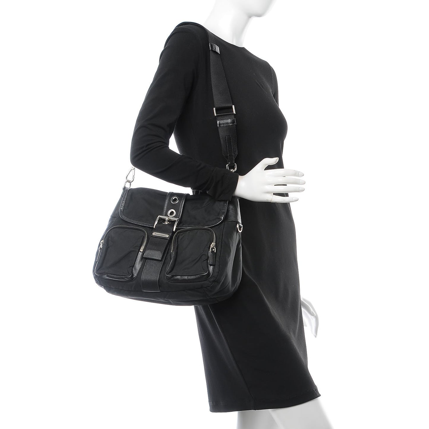 Nylon Vela Front Pocket Messenger Bag Black