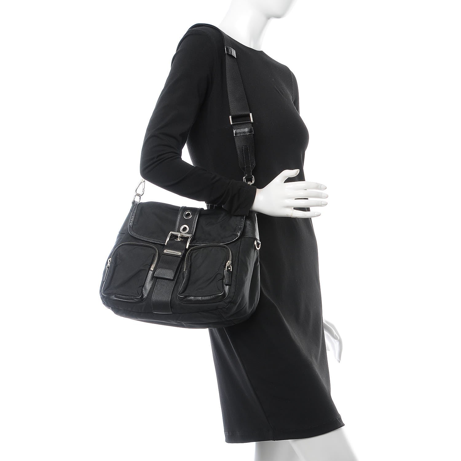 Prada Nylon Vela Front Pocket Messenger Bag Black 2 of 7