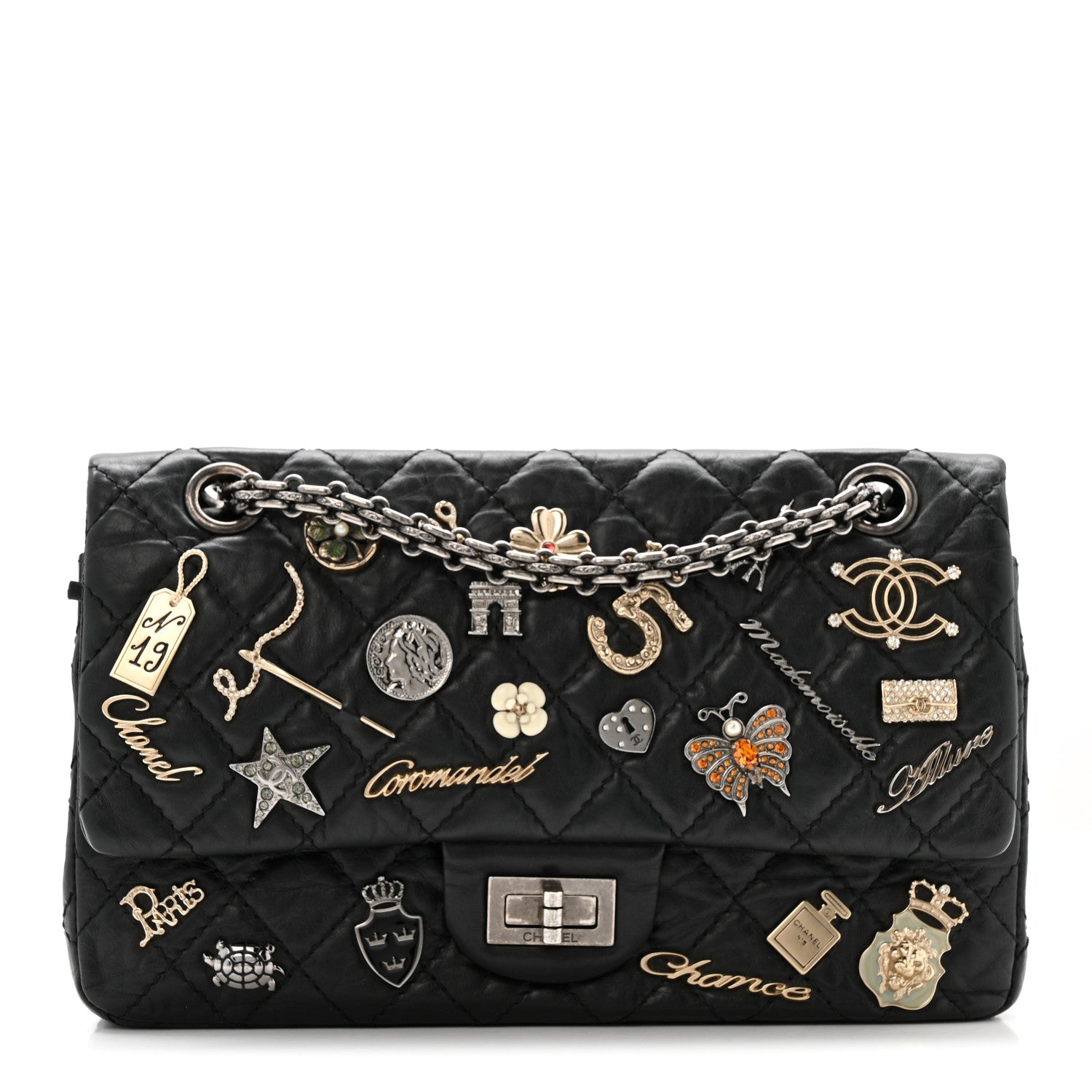Chanel Aged Calfskin Lucky Charms 2.55 Reissue 225 Flap Black 1 of 13