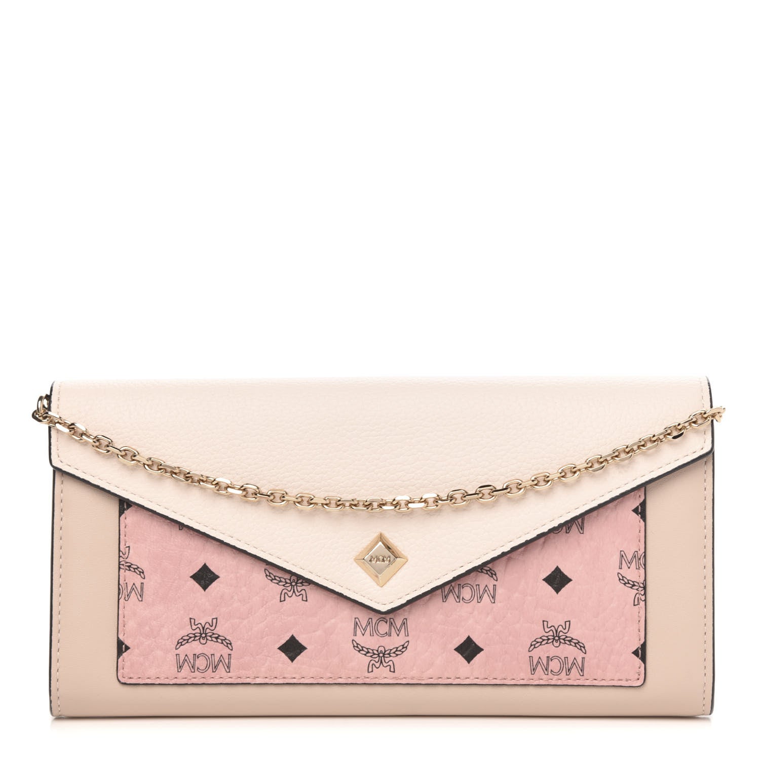 MCM Calfskin Visetos Monogram Love Letter Color Block Wallet On Chain Pink Beige 1 of 10