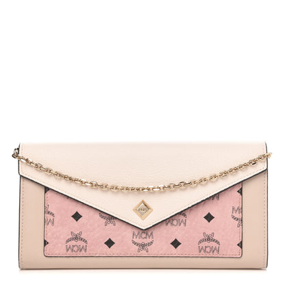 MCM Calfskin Visetos Monogram Love Letter Color Block Wallet On Chain Pink Beige 1 of 10
