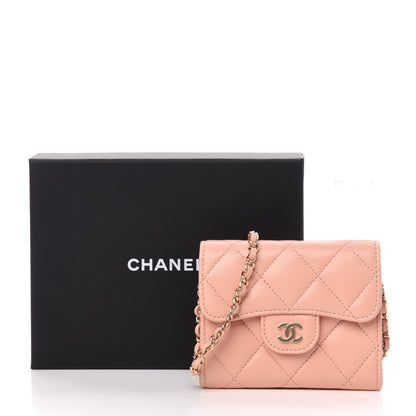 Chanel Lambskin Quilted Flap Card Holder On Chain Light Pink 12 of 12