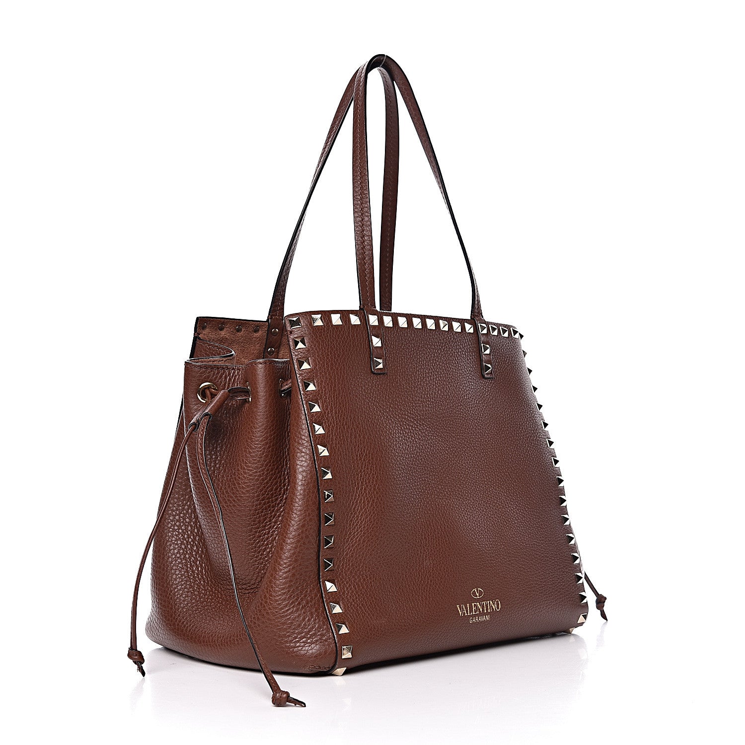 Valentino Garavani Pebbled Calfskin Rockstud Double Handle Cinch Tote Light Brown 3 of 12