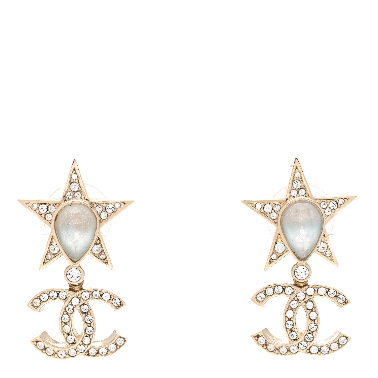 Chanel Crystal CC Star Drop Earrings Gold Blue Pink 1 of 5