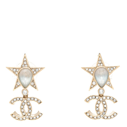 Chanel Crystal CC Star Drop Earrings Gold Blue Pink 1 of 5