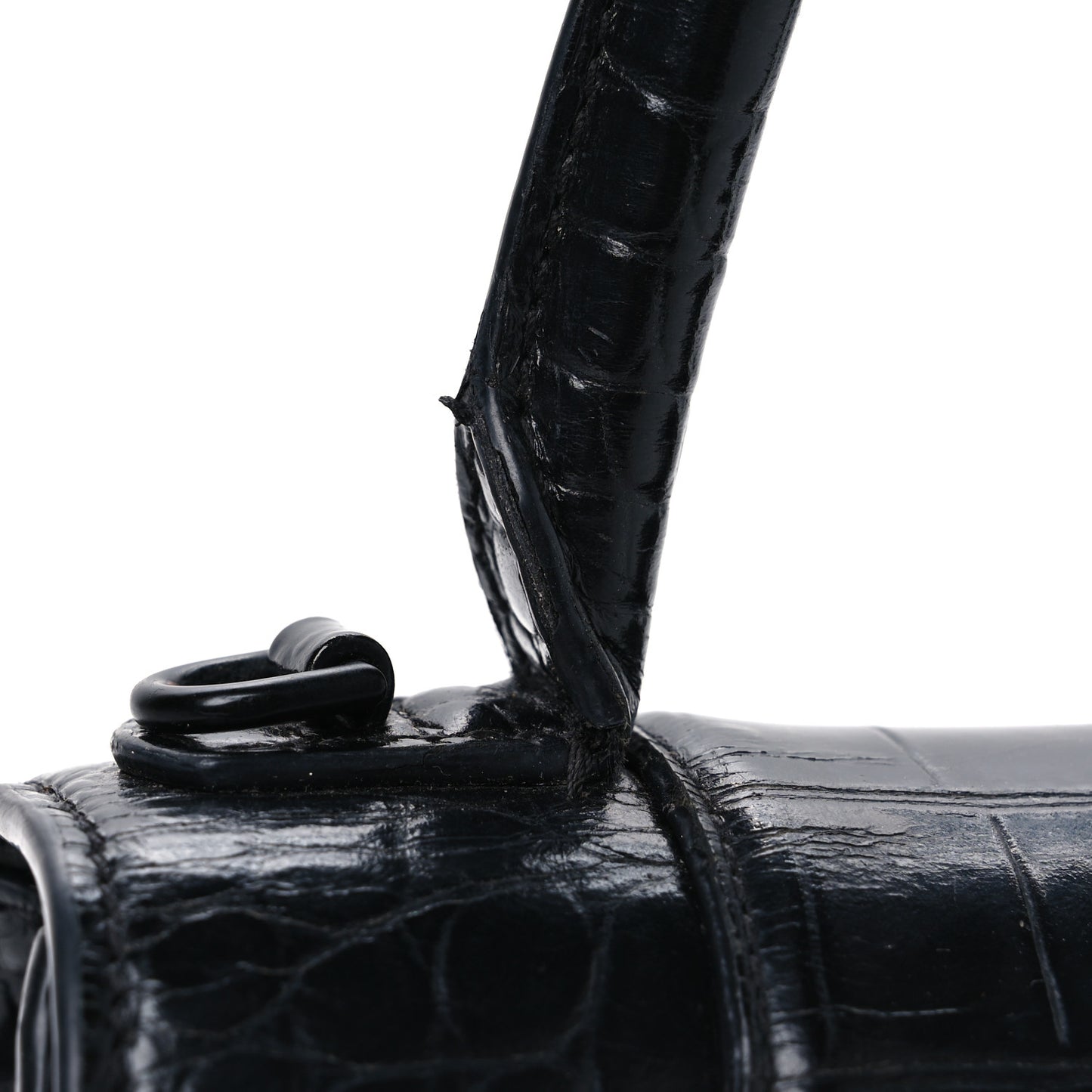 Shiny Calfskin Monochrome Crocodile Embossed Small Hourglass Top Handle Bag Black
