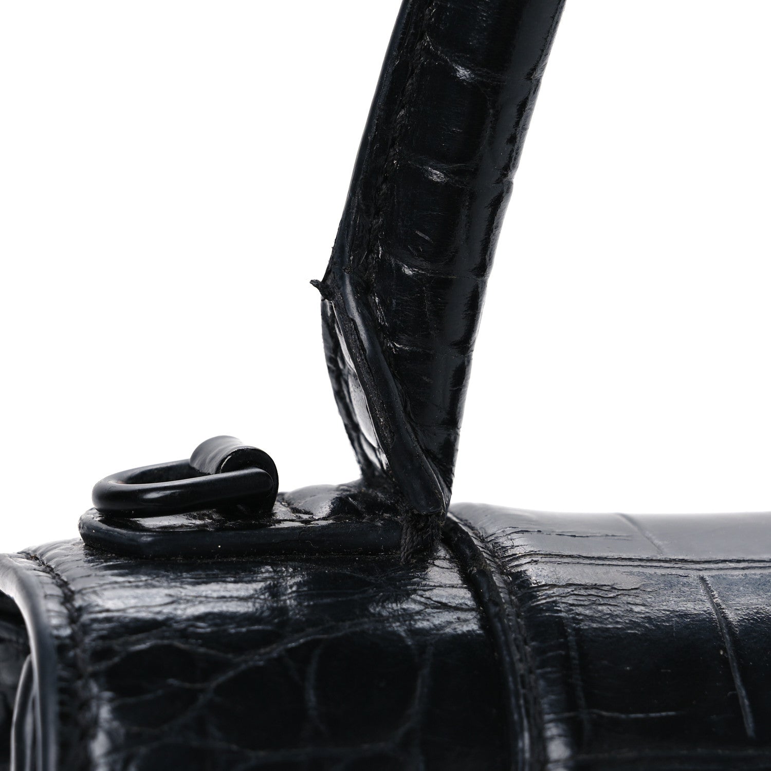 Balenciaga Shiny Calfskin Monochrome Crocodile Embossed Small Hourglass Top Handle Bag Black 14 of 14