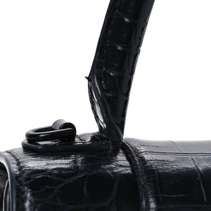 Balenciaga Shiny Calfskin Monochrome Crocodile Embossed Small Hourglass Top Handle Bag Black 14 of 14