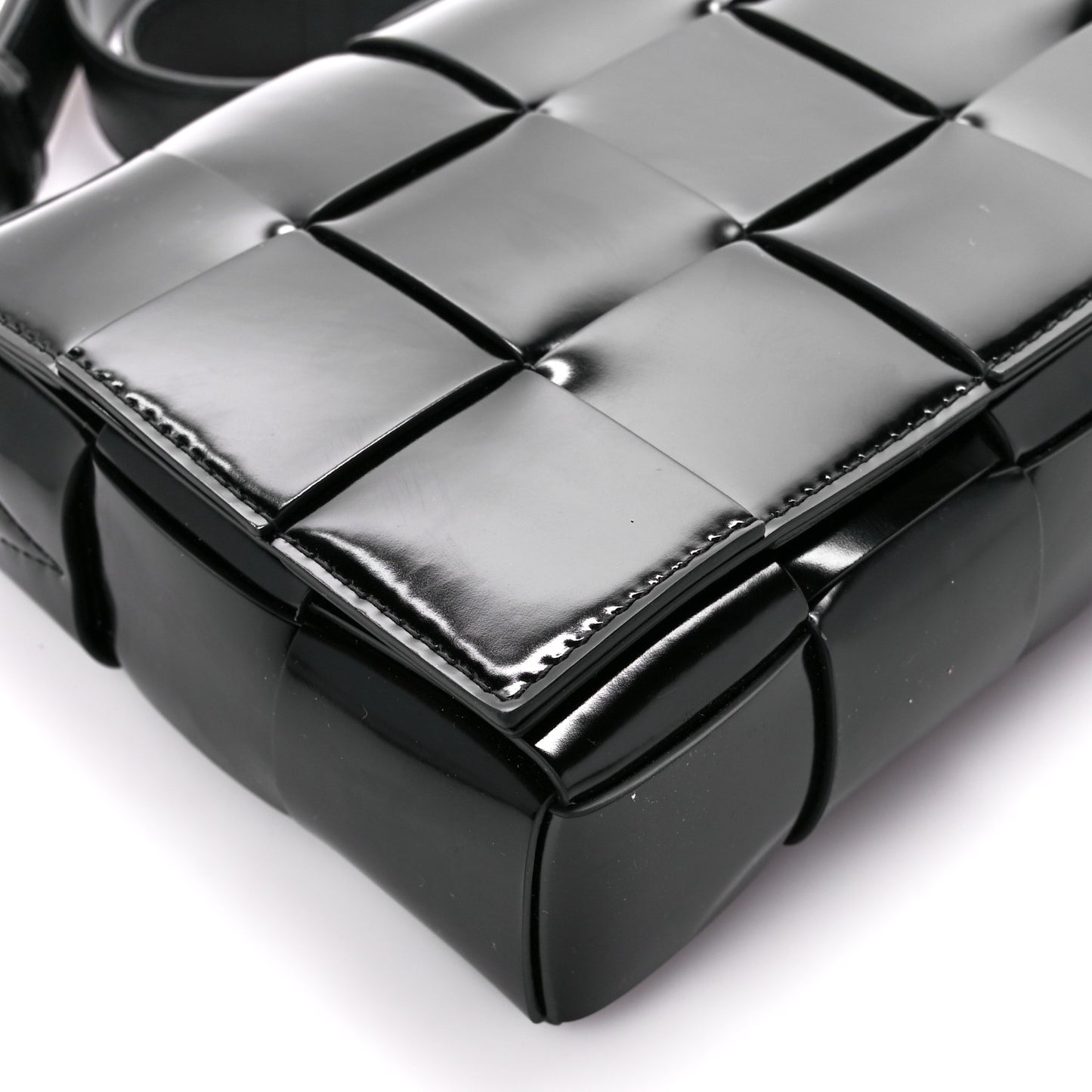 Patent Maxi Intrecciato Cassette Crossbody Bag Black