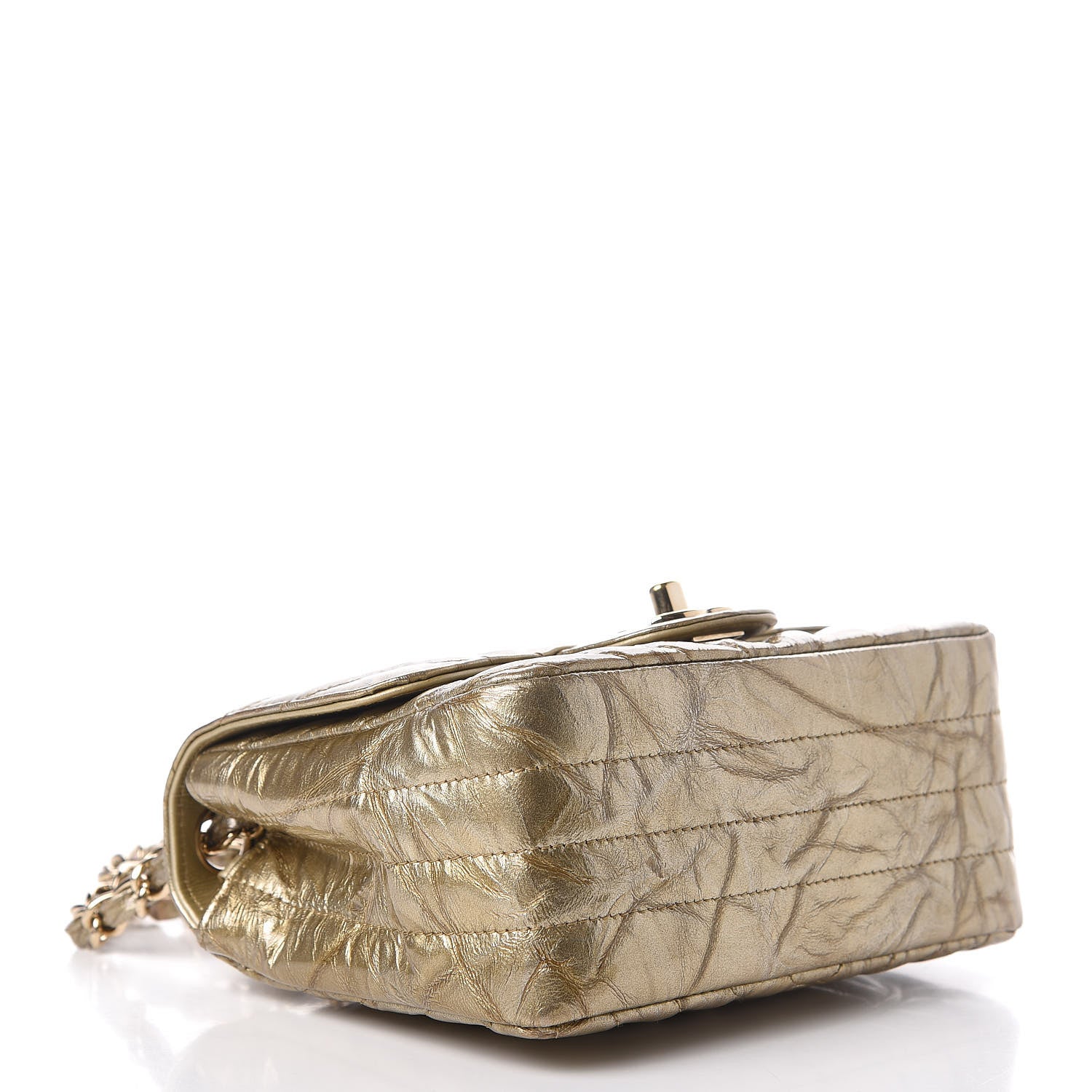 Chanel Patent Metallic Crumpled Calfskin Chevron Quilted Mini Rectangular Flap Gold 4 of 10