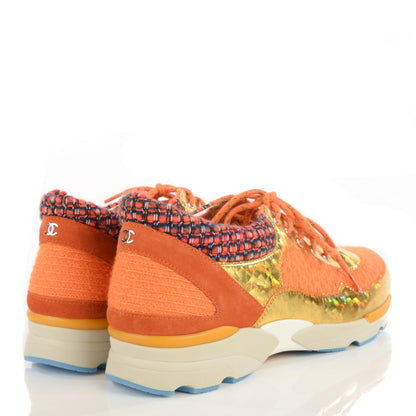 Chanel Tweed Suede Calfskin Sneakers Orange 5 of 9
